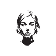 Black and white close up illustration of a beautiful woman face minimalist elegant line art drawing