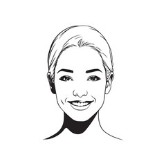 Black and white close up illustration of a beautiful woman face minimalist elegant line art drawing