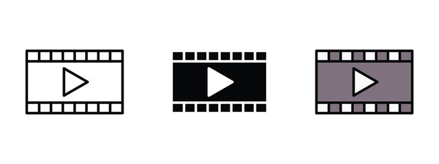 Fototapeta premium Set of pixel perfect colored Video icon, 1 Silhouette, 1 Unexpanded, Video icon representing play, record, or multimedia content.