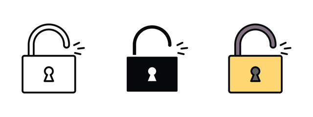Set of pixel perfect colored Unlock icon, 1 Silhouette, 1 Unexpanded, Unlock icon symbolizing open access and removal of restrictions.