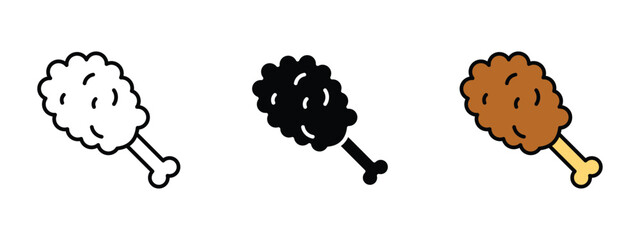Set of pixel perfect colored Fried Chicken icon, 1 Silhouette, 1 Unexpanded, Fried chicken icon showing crispy drumstick meal.