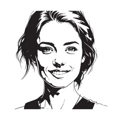 Black and white close up illustration of a beautiful woman face minimalist elegant line art drawing