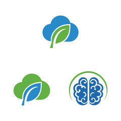 Blue green cloud leaf logo and blue brain logo with green circle abstract