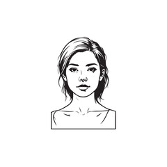 Black and white close up illustration of a beautiful woman face minimalist elegant line art drawing
