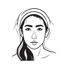 Black and white close up illustration of a beautiful woman face minimalist elegant line art drawing