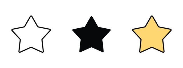 Set of pixel perfect colored Star icon, 1 Silhouette, 1 Unexpanded, Star icon symbolizing favorite, rating, or excellence.