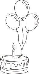 birthday celebration continuous single line drawing with candle vector art with white background