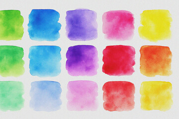 Vibrant watercolor swatches displaying a spectrum of bright and bold colors on a white background