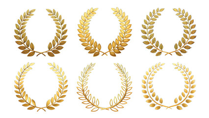 Luxury golden laurel wreath icons, elegant award symbols, transparent PNG