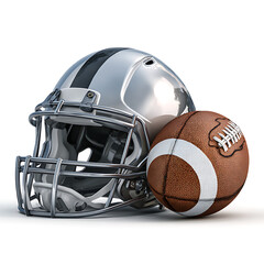 American football helmet and ball ready for the game day action!