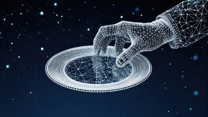 Cutting-Edge Technology Visualization of Digital Hand Serving Data on Holographic Plate for Modern Business Solutions and Futuristic Innovations