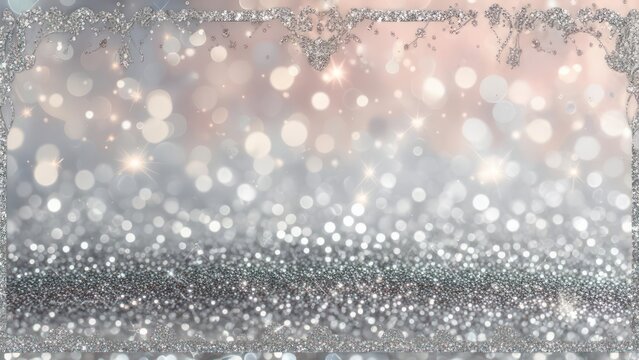 Elegant silver glitter texture with bokeh lights creates a dreamy, festive atmosphere for holiday cards, invitations, or upscale branding projects