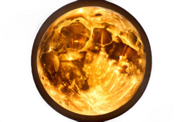 Golden harvest moon isolated celestial sphere glowing orb lunar body astronomy photo isolated on transparent background