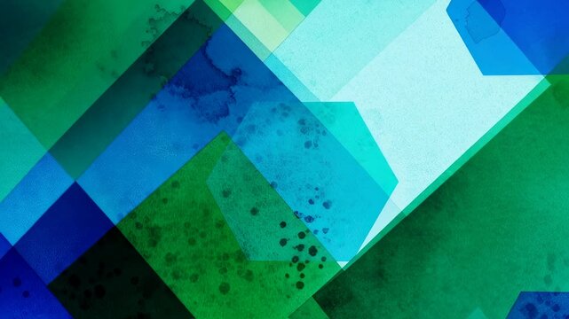 Abstract geometric pattern of overlapping blue and green watercolor shapes moving and changing. Dynamic graphic resource footage. - Powered by Adobe