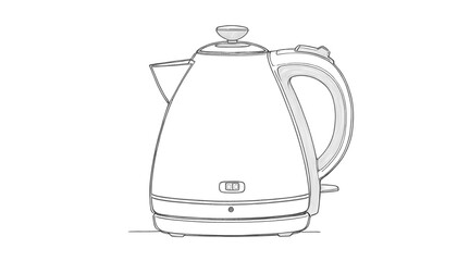 Obraz premium Electric kettle one line drawing, black continuous stroke, minimalist isolated on white.