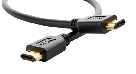 Closeup of a black hdmi cable isolated on transparent background this highdefinition multimedia interface cable is used for transmitting audio and video signals between devices it features goldplated 