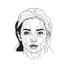 Black and white close up illustration of a beautiful woman face minimalist elegant line art drawing