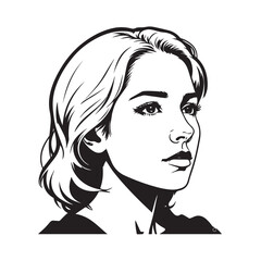 Black and white close up illustration of a beautiful woman face minimalist elegant line art drawing