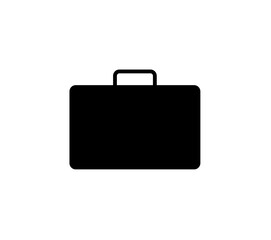 Black briefcase icon on a white background, simple and minimalist design.