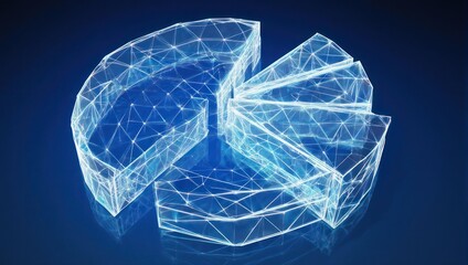 Stunning digital pie chart visualization representing data analysis and financial growth in a futuristic glowing network.