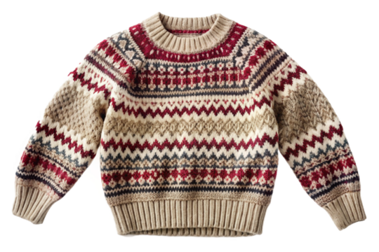 Cozy knitted sweater with geometric pattern isolated for fashion and design isolated on transparent background