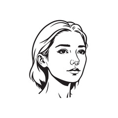 Black and white close up illustration of a beautiful woman face minimalist elegant line art drawing