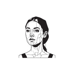 Black and white close up illustration of a beautiful woman face minimalist elegant line art drawing