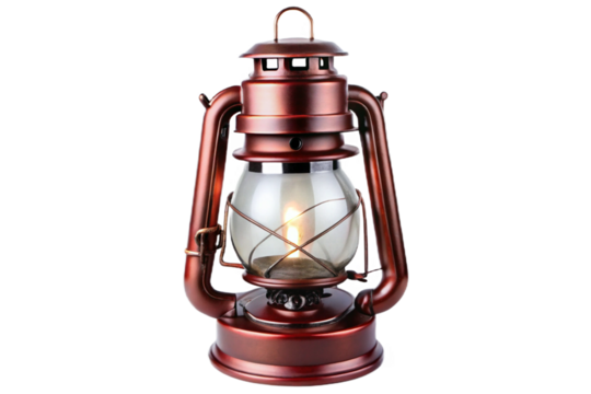 Isolated antique copper lantern with clear glass globe and visible wick ready for illumination isolated on transparent background