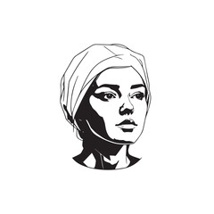 Black and white close up illustration of a beautiful woman face minimalist elegant line art drawing