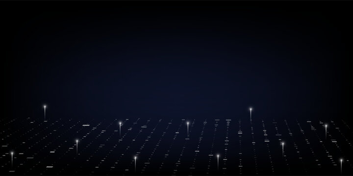 Digital technology futuristic internet network connection dark black background, blue abstract cyber information communication, Ai big data science, innovation future tech, line illustration vector 3d