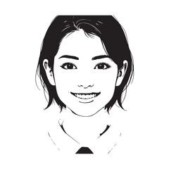 Black and white close up illustration of a beautiful woman face minimalist elegant line art drawing