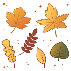 Autumn Leaf vector Illustration Set Colorful Fall Foliage, perfect for seasonal design, backgrounds, patterns, stickers, and nature-themed artwork