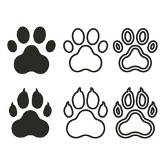 Set of Black and White Paw Print Icons vector illustration , suitable for logos, patterns, stickers, pet branding, and wildlife designs