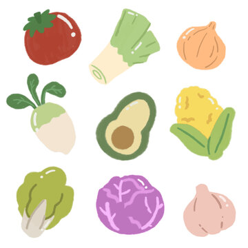 Cute Hand-drawn Vegetable Illustration Set.