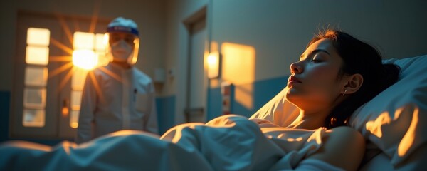 Serene Patient Resting Dim Hospital Quarantine Room