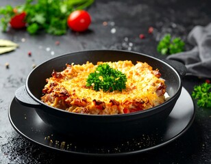 Baked pasta dish with melted cheese