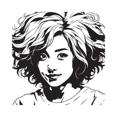 Black and white close up illustration of a beautiful woman face minimalist elegant line art drawing