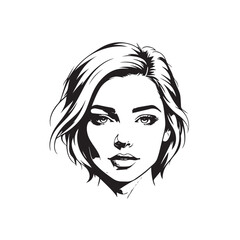 Black and white close up illustration of a beautiful woman face minimalist elegant line art drawing