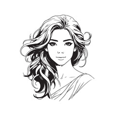 Black and white close up illustration of a beautiful woman face minimalist elegant line art drawing