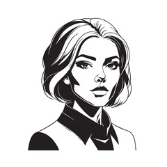 Black and white close up illustration of a beautiful woman face minimalist elegant line art drawing