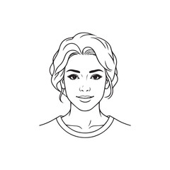 Black and white close up illustration of a beautiful woman face minimalist elegant line art drawing