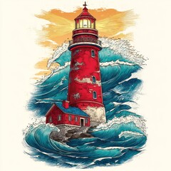 Lighthouse amidst powerful waves
