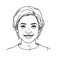 Black and white close up illustration of a beautiful woman face minimalist elegant line art drawing