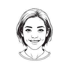 Black and white close up illustration of a beautiful woman face minimalist elegant line art drawing