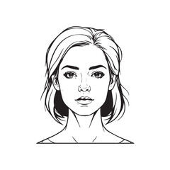 Black and white close up illustration of a beautiful woman face minimalist elegant line art drawing