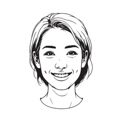 Black and white close up illustration of a beautiful woman face minimalist elegant line art drawing