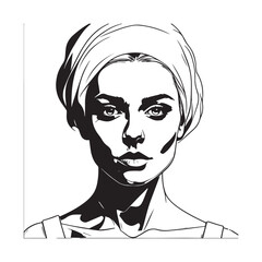 Black and white close up illustration of a beautiful woman face minimalist elegant line art drawing