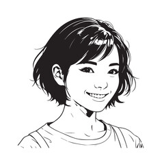 Black and white close up illustration of a beautiful woman face minimalist elegant line art drawing