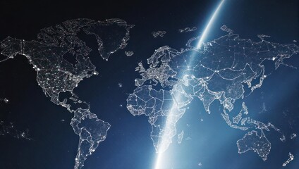 Global network connectivity illuminated across continents, showcasing interconnectedness and digital reach in a dynamic, modern world.