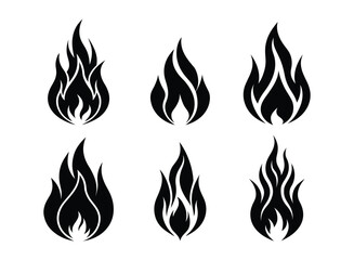 Fire Flame Symbol Collection in Black Vector Design